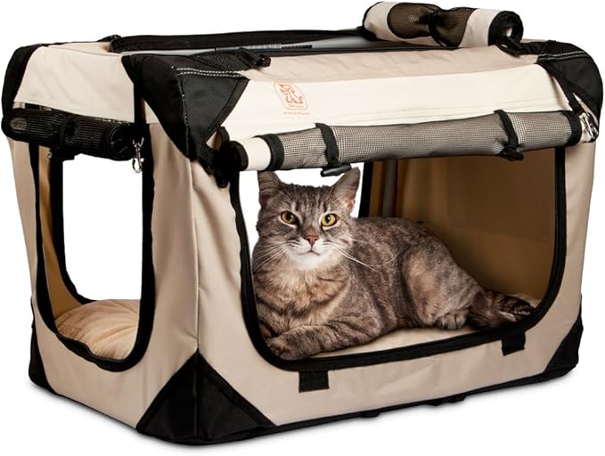 Pet Luv Soothing"Happy Cat" Small Premium Soft Sided Cat Carrier & Travel Crate w/Locking