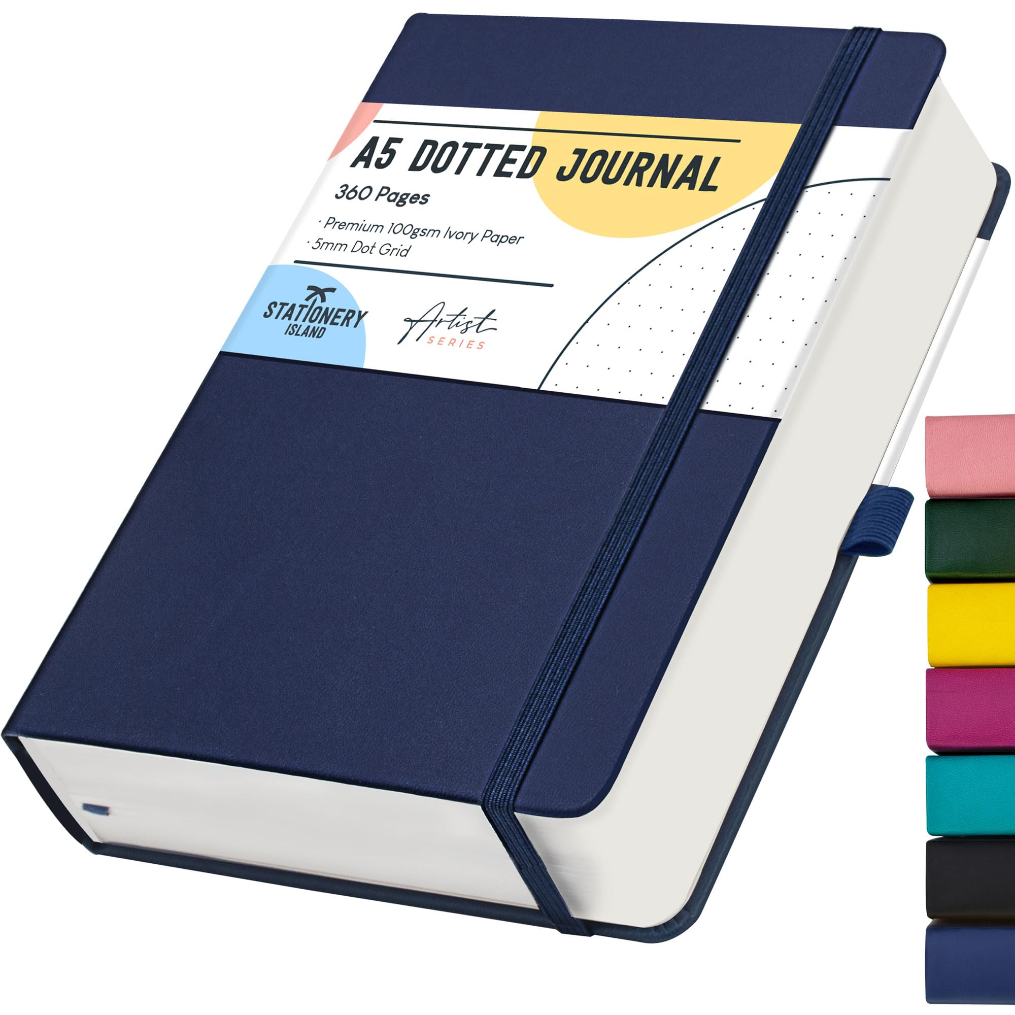STATIONERY ISLAND Bullet Dotted Journal A5, Thick Notebook 100gsm Paper 360 Pages, Hardback Journal Notebook with Pen Holder, Inner Pocket, 2 Bookmarks