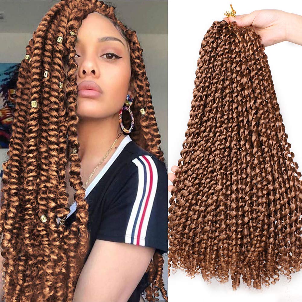 Xtrend 7 Packs 18 inch 18 Strands/Pack Passion Twist Hair for Distressed Locs Brown Water Wave Crochet Braiding Hair Bohemian Crochet Braids Synthetic Fiber Natural Hair Extension 30#