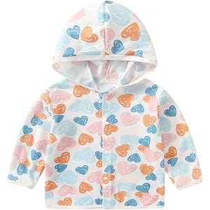 Toddler Hoodie UV Sun Protection Jackets Baby Cute Heart Print Button down Rash Guard Coat Summer Lightweight Shirts