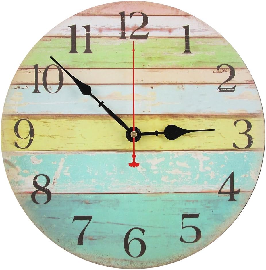 RELIAN 12 Inch Rustic Beach Wall Clock - Silent Non Ticking Wall Clock, Battery Operated, Wooden Kitchen Wall Clock for Bedroom, Living Room, Kitchen and Office (Ocean Style)