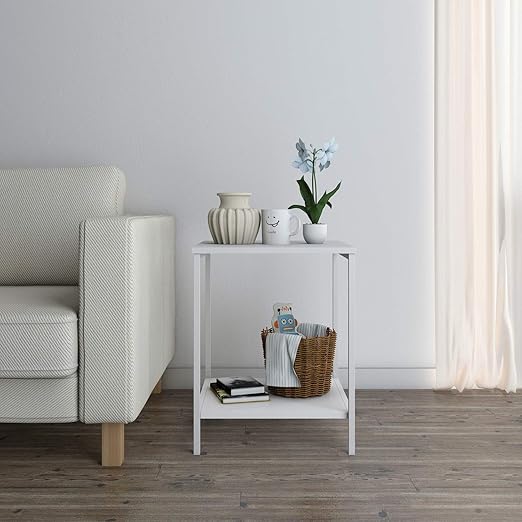 Amazon Com Lifewit Small 2 Tier Side Table End Table Beside Sofa Sturdy And Easy Assembly Accent Table For Bedroom Living Room Modern Design Square White 15 7 15 7 20 Inches Furniture Decor