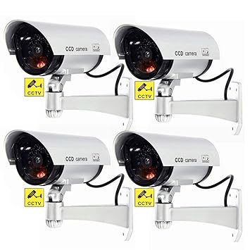 Simxen 4 Pcs Realistic Look Dummy Security CCTV Fake Bullet Camera with Led Light Indication Home Security Camera