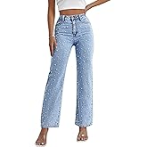 EZAPINE Pearl Jeans for Women Straight Leg High Waist Stretch Flare Bootcut Denim Pants
