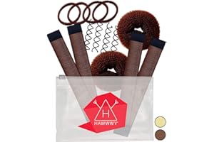 Hawwwy 12-piece Hair Bun Maker - Easy Fast Bun Tool, Short Long Thin Hair Women Girls Kids Toddler - Hair Accessories for Women - Brown Large (2 Donuts,2 Magic Snap & Roll, 4 Spin Pins)