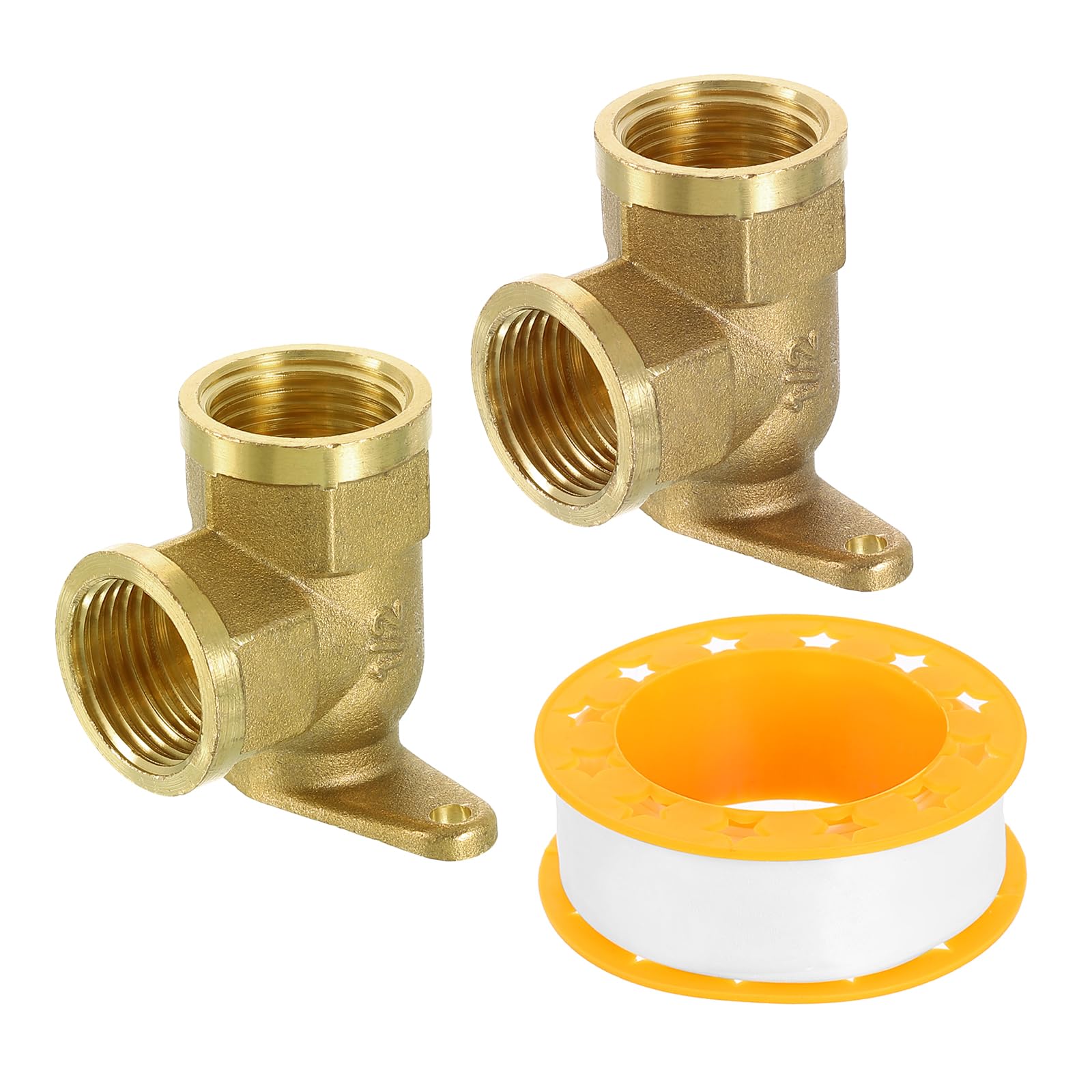 Photo 1 of uxcell 2 Pcs 90 Degree Drop Ear Elbow, 1/2 Inch Female x 1/2 Inch Female Brass Plumbing Fittings, Pipe Connector with Base Plate for Air Water Fuel Pipe