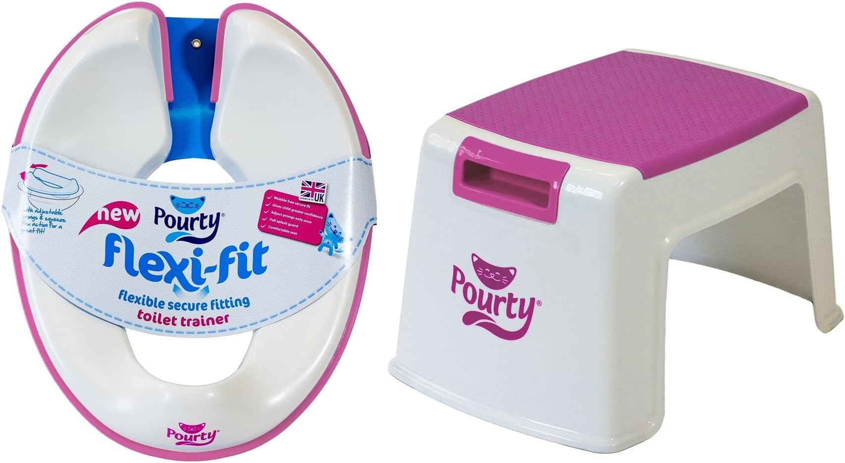 Pourty BUNDLE Flexi Fit Toilet Trainer (White/Pink Step Up - PINK - 2 ITEMS SUPPLIED