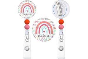 Einzelnn Be Kind Rainbow Badge Reels Retractable with Silicone Beaded Beads, Heavy Duty ID Name Tag Badge Clips Keychain for RN Nurses Nursing Teacher Office Work Business Women Gifts