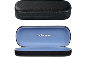 molshine Hard Shell PU Leather Glasses Case,Portable Bright Eyeglass Case for Men Women Girl Travel Study Work