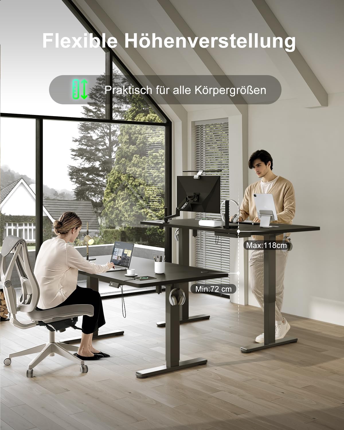 Devoko Höhenverstellbarer Schreibtisch 140x80cm mit Typ-C Ladeanschluss, Schreibtisch Höhenverstellbar Elektrisch, Mobiler Elektrisch Computertisch mit Kabel Management Tray, Schwarz 8