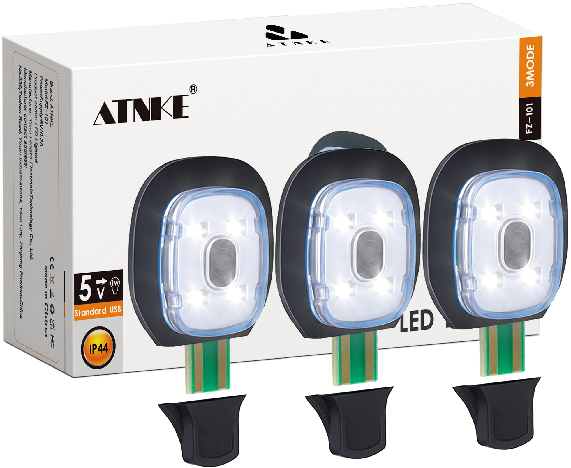 ATNKE Replacement LED Lights for Lighted Beanie Cap,USB Rechargeable Ultra Bright Waterproof Light Lamp Red and Blue Flashing Alarm Headlamp/White Light-3PC