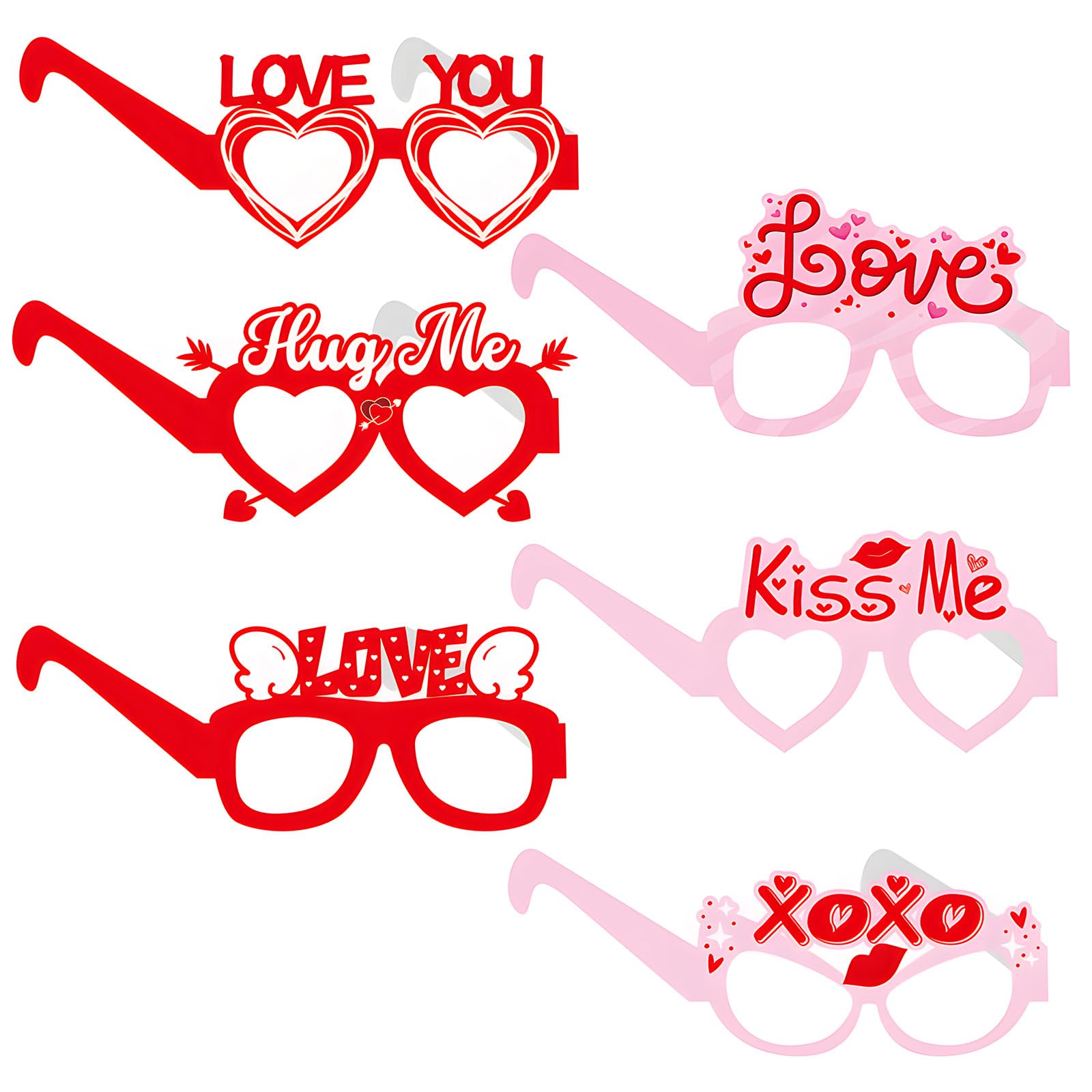 MICJLLT 6 Pcs Valentines Decorations Party Glasses,Heart Paper Eyewear - Valentine's Day Frames Photo Booth Props,Galentines Eyeglasses Accessory for Fancy Dress Costume Decorations(Red Pink)
