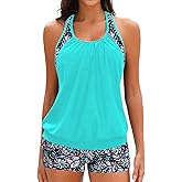 Women Two Piece Tankini Swimsuits - Tummy Control Bathing Suits Top with Shorts 2025 Blouson Swimwear