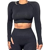 KIWI RATA Long Sleeve Workout Crop Top for Women Gym Compression Shirts Thumb Hole Seamless Yoga Crop T Shirt Top