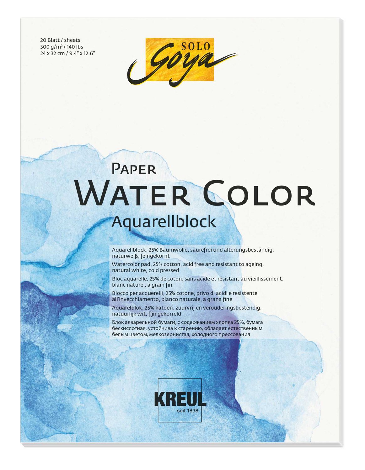 Kreul Solo Goya Paper Water Colour Watercolour Pad, 20 Sheets