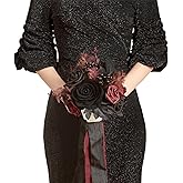Ling's moment Black Artificial Wedding Flower Bouquets for Bridesmaids Burgundy Floral Bouquet Mashala Bridesmaid Bouquets with Ribbon Ceremony Anniversary,7-inch Diameter