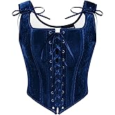 SCARLET DARKNESS Renaissance Corset Tops for Women Pirate Lace Up Overbust Velvet Bustier Bodice