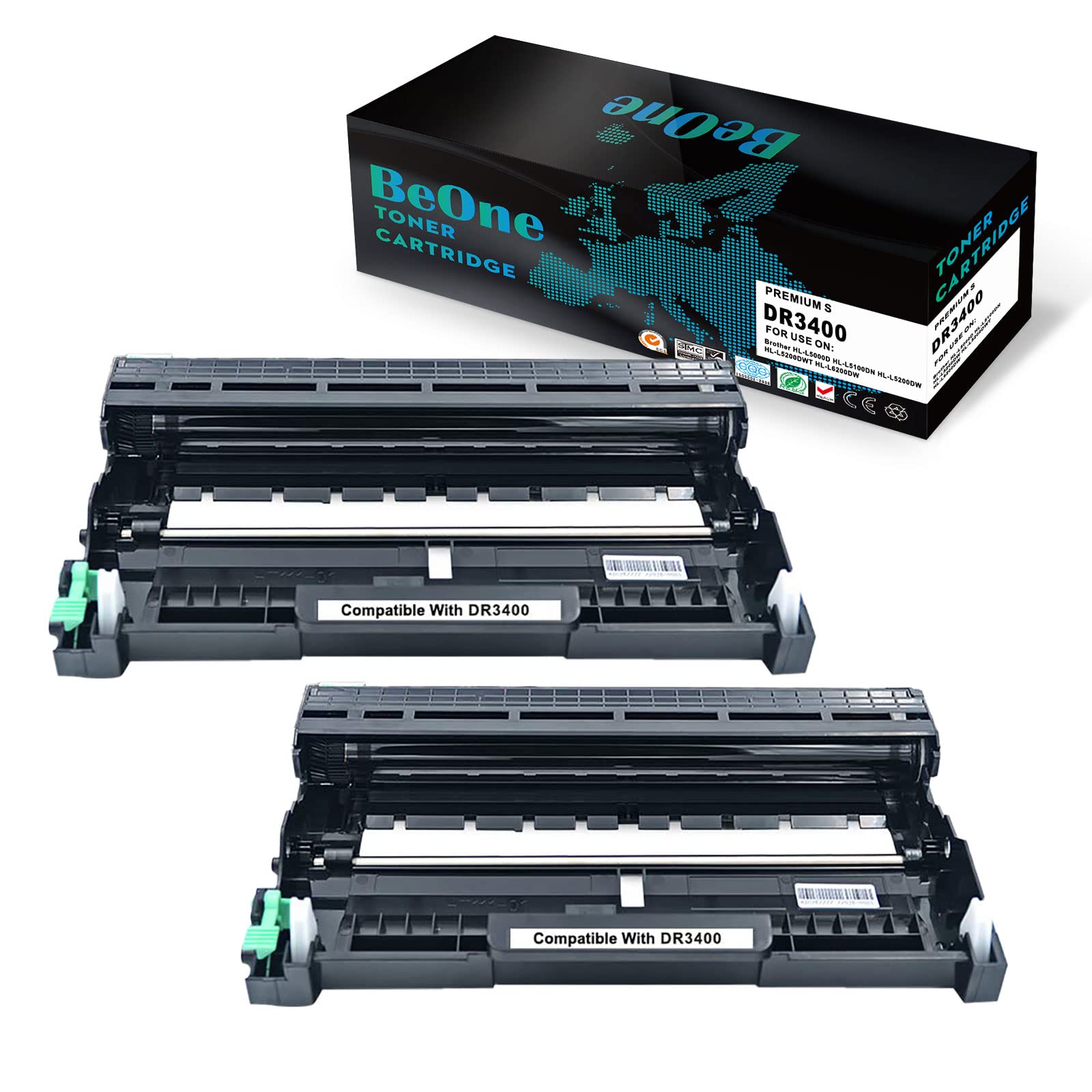 BeOne Compatible for DR3400 DR-3400 Imaging Drum Unit Compatible for Brother DCP-L5500DN L6600DW HL-L5000D L5100DN L5200DW L6250DN L6300DW L6400DW MFC-L5700DN L5750DW L6800DW L6900DW Printer (2 Black)