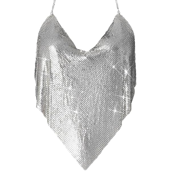 Sexy Halter Neck Rhinestone Crop Top for Women Deep V Adjustable