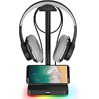 RGB Headphone Stand with USB Hub, KAFRI Desk Gaming Headset Holder Hanger Rack with 1 USB2.0 Extension Charging Port Cord - S