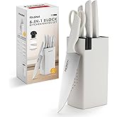 Knife Set, FIKSHOT 6-Piece Kitchen Knife Block Set with & Built-In Sharpener, Dishwasher Safe High Carbon Stainless Steel Blades, Rust-Resistant – Ideal Housewarming Gift