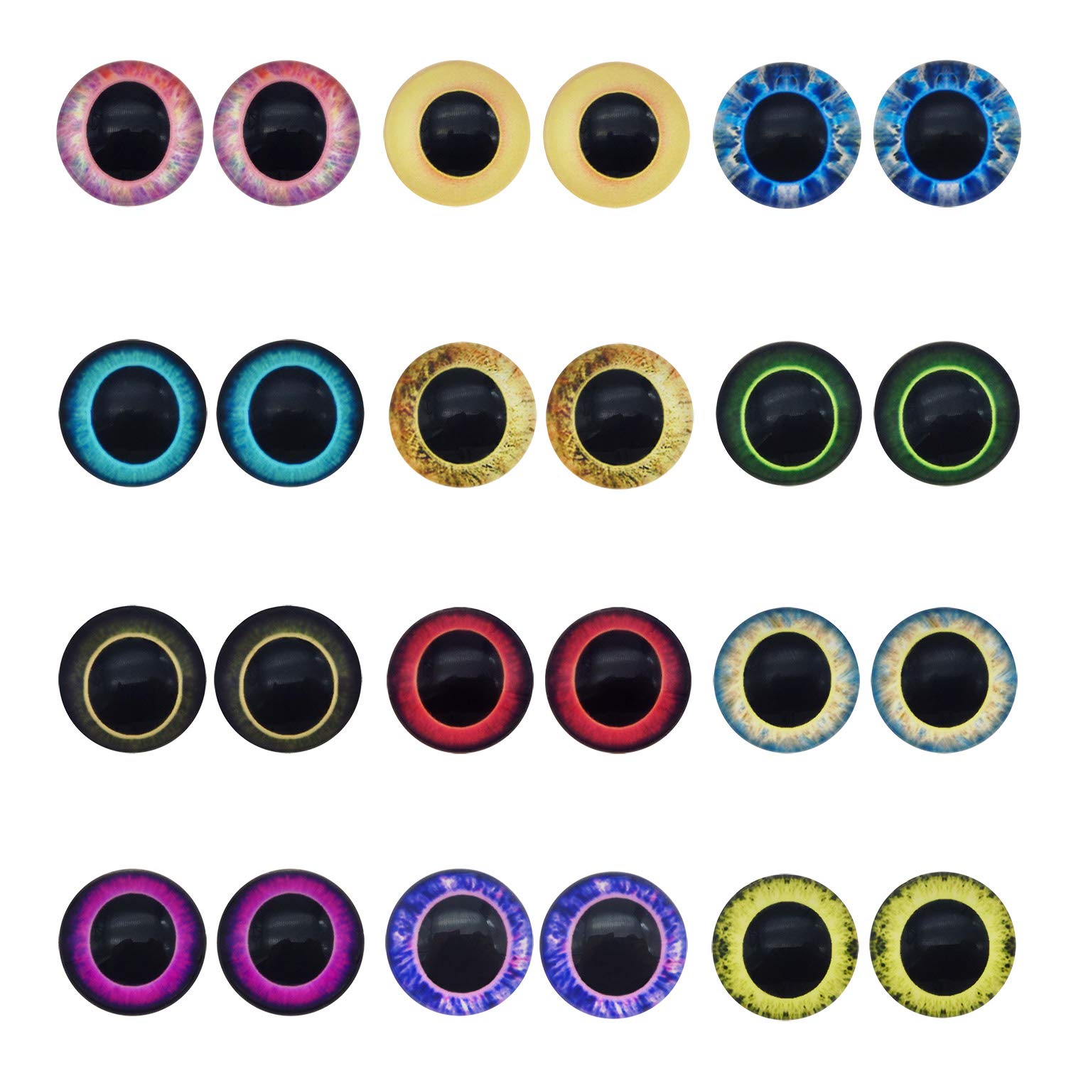 Julie Wang 60PCS (30Pairs) Mixed Color Glass Eyes Owl Unicorn Animal Eye Pupil for Craft Making DIY Flatback Dome Cabochon 12mm — image 1