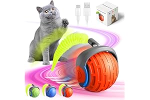ELODSA 2025 New Interactive Cat Ball Toy for Indoor Cats Rotating Ball Toy,Automatic Moving for Bored Indoor Kitten,360°Automatic Rolling Balls Toy Electric Dogs Cat Balls (Orange)