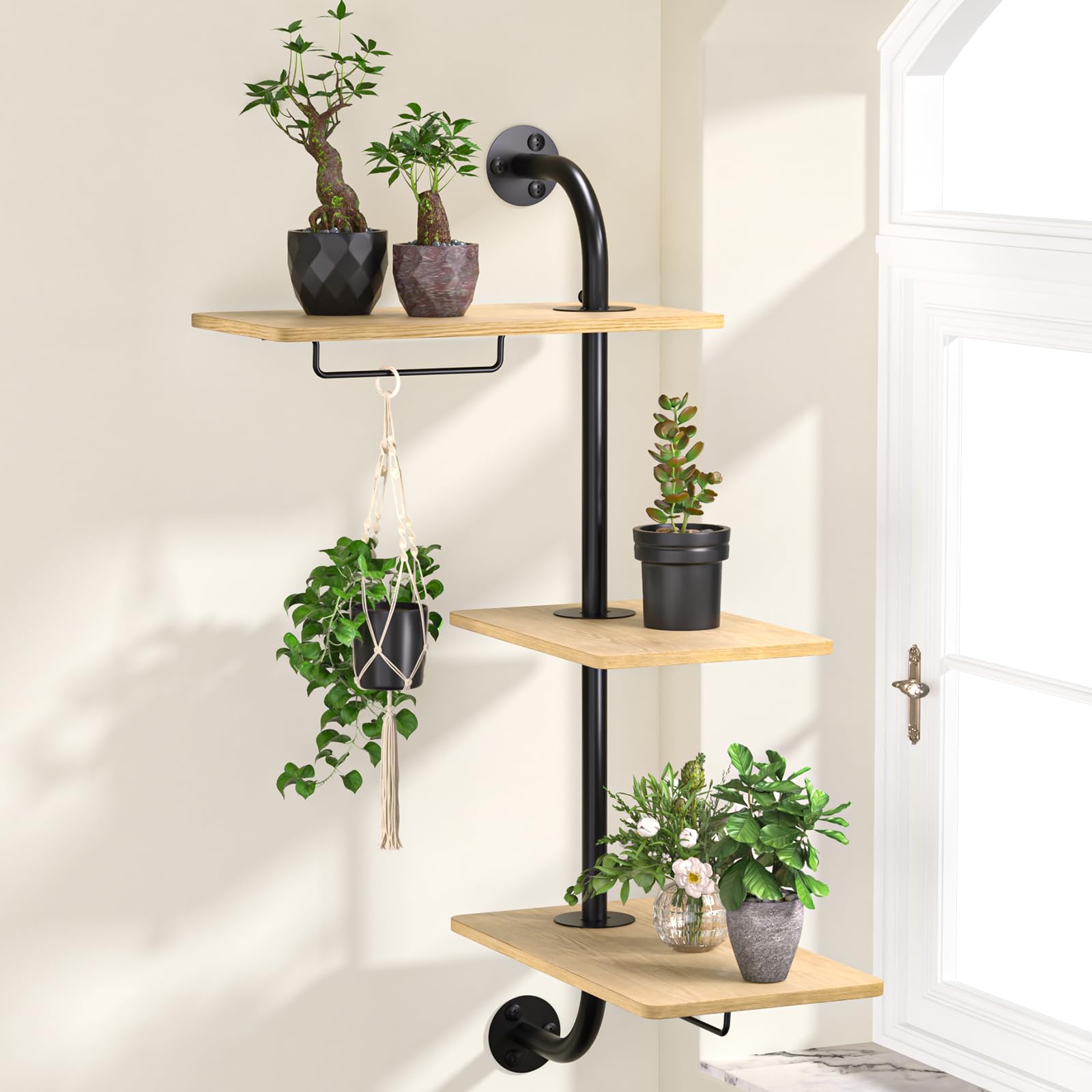 Photo 1 of DELLAN Window Plant Shelves, Rotating Plant Shelf for Window, Wall Mounted Indoor Hanging Plants Shelf (3 Tier)