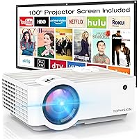 Video Projector, TOPVISION 5500L Portable Mini Projector with 100” Projector Screen, 1080P Supported, Built in HI-FI…