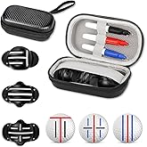 Golf Ball Line Marker Tool, 3 Golf Ball Marker Stencil and 3 Color Golf Ball Line Marker, Golf Ball Stencil Easy Carry Case G
