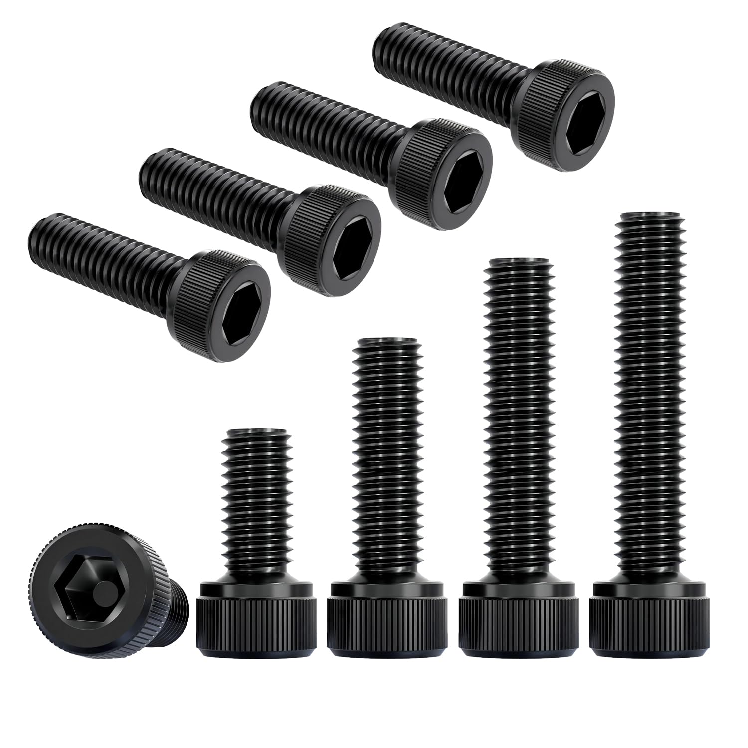 Qrity 10PCS M8x60mm Cylinder Hex Head Cap Screws, Screw Fasteners, Hexagonal Flat Head Machine Screws, Hex Socket Screw Bolt Black, Fully Thread