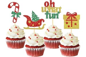 MOITKPTT 24Pcs Christmas Oh What Fun It Is To Be One Cupcake Toppers, Santa Baby 1st Birthday Cupcake Toppers for Christmas First Birthday Party Decorations Baby Shower Decorations (oh what fun)