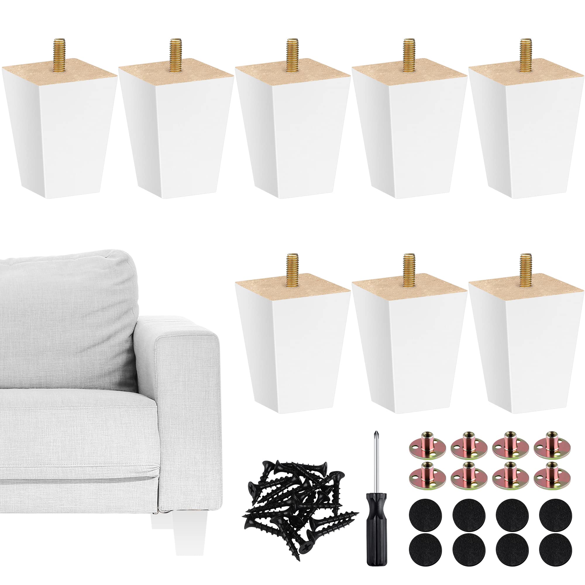 Photo 1 of TURSTIN Set of 8 Wood Furniture Legs 3 Inch Square Solid Wood Sofa Legs Natural Wooden Couch Legs Replacement Legs for Furniture Armchair Bed Dresser Cabinet or DIY Projects, White