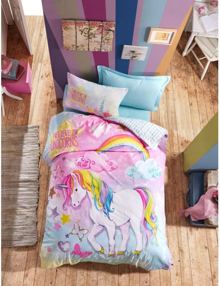 Amazon Com 100 Cotton Girls Kids Bedding Set Unicorn Themed Twin Size Quilt Duvet Cover Set Kids Bedroom Multi Color Reversible Kitchen Dining 100 cotton girls kids bedding set unicorn themed twin size quilt duvet cover set kids bedroom multi color reversible