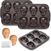 Teenyyou 2 Pcs Halloween Skull Baking Pan, Metal, 6 Cavity | 3D Skull Baking Mold, Small Cookie Mold Bakeware, for Halloween Cookie Chocolate Cupcake Jelly Candy Pudding