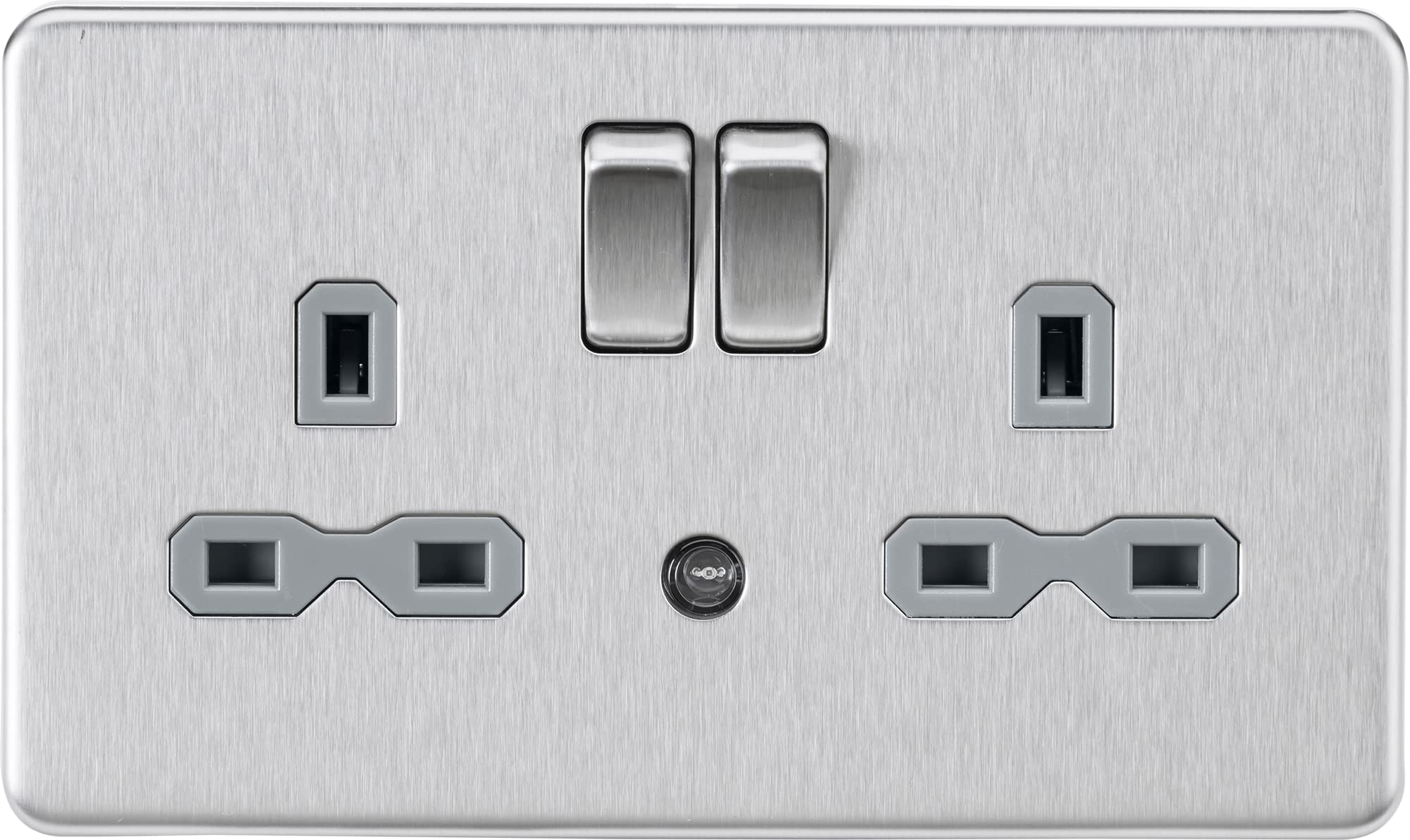 Knightsbridge 13A 2G DP Switched Socket with Night Light Function - Brushed Chrome with Grey Insert
