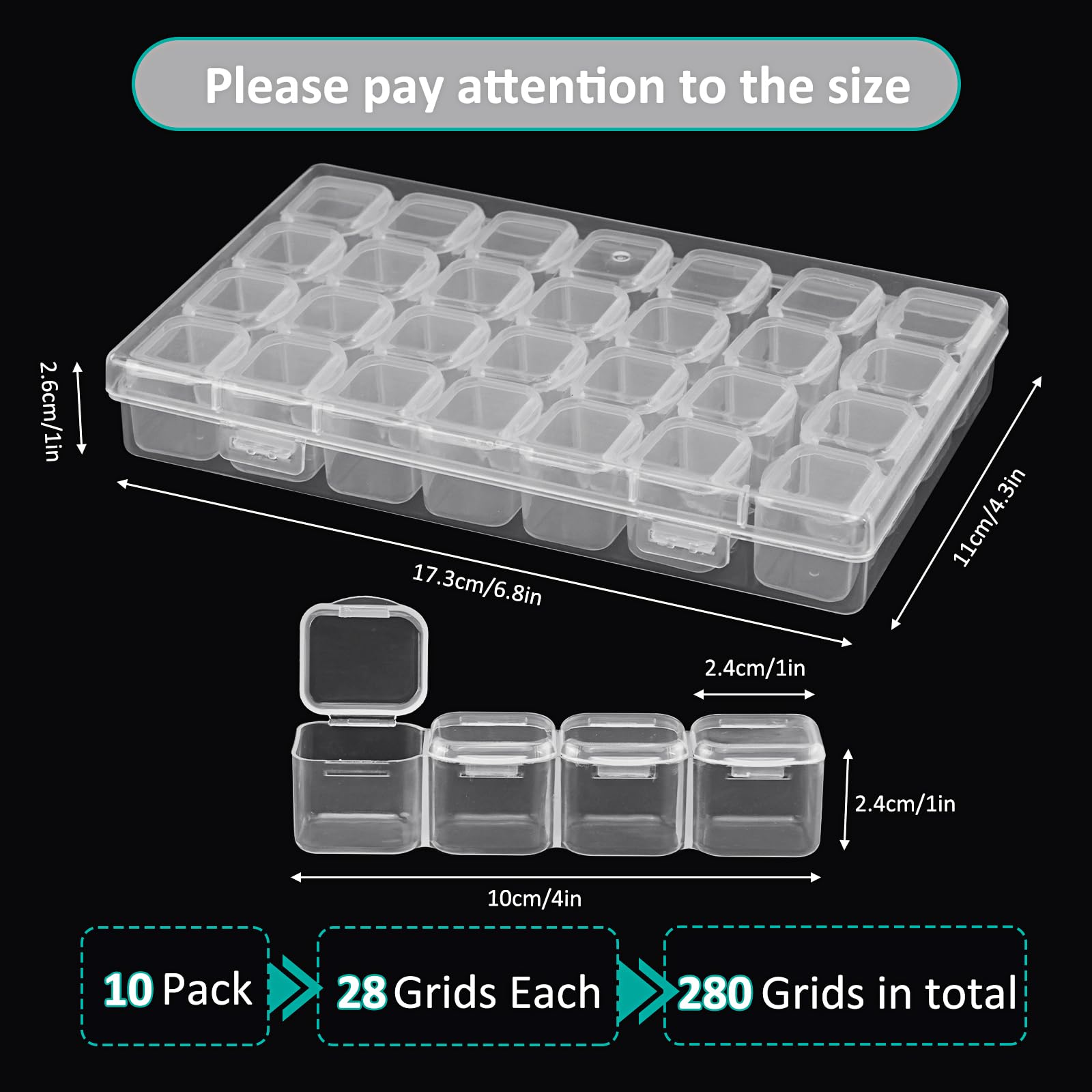SGHUO 280 Slots 10pcs 28 Grids Diamond Painting Boxes Plastic Organizer, Bead Organizer