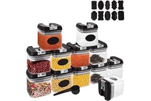 SENENQU 9 PCS Spice Containers with Labels 500ml Plastic Tea Storage Containers with Spice Labels and 9pcs Spoons Square Airt