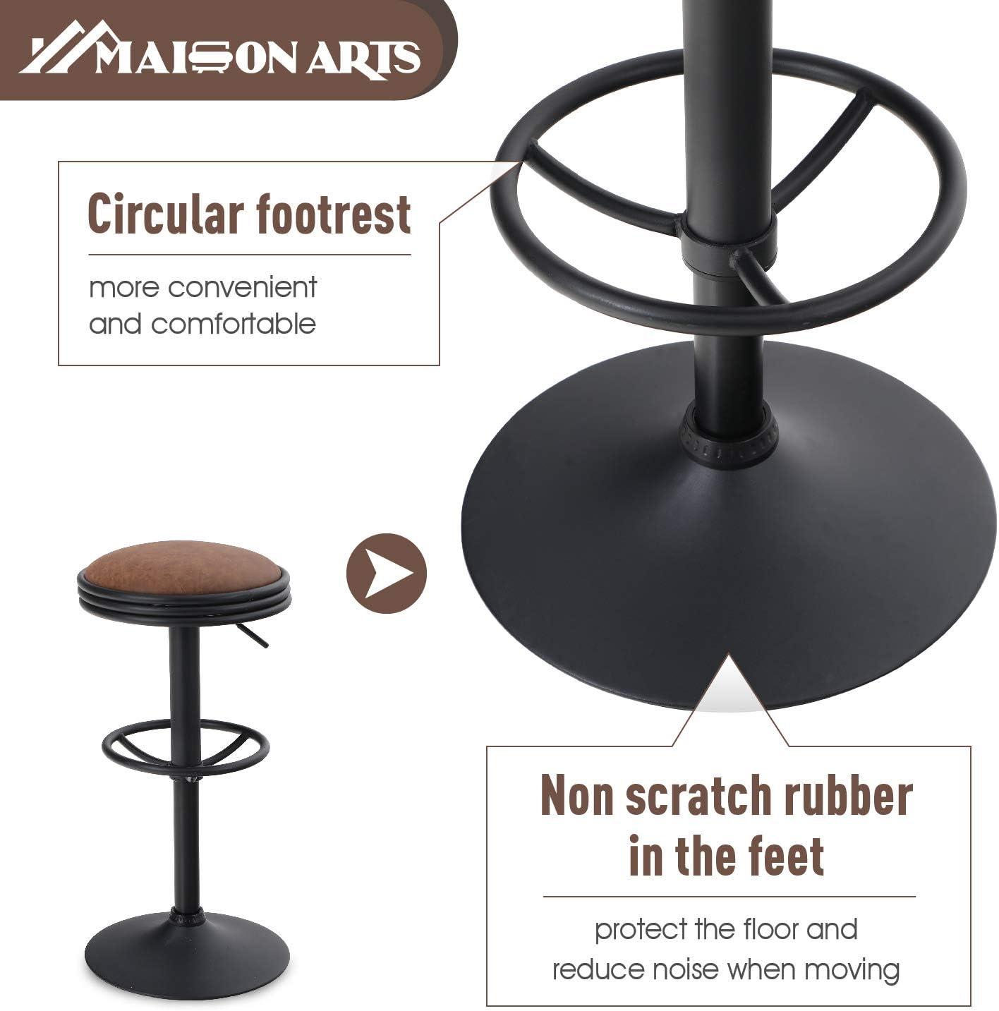 MAISON ARTS Swivel Bar Stool for Kitchen Counter Adjustable Backeless Barstool Farmhouse Counter Height Bar Chair Modern Kitchen Island Stools Backless Upholstered Round Barstool, 1 Stool, Brown: Kitchen & Dining