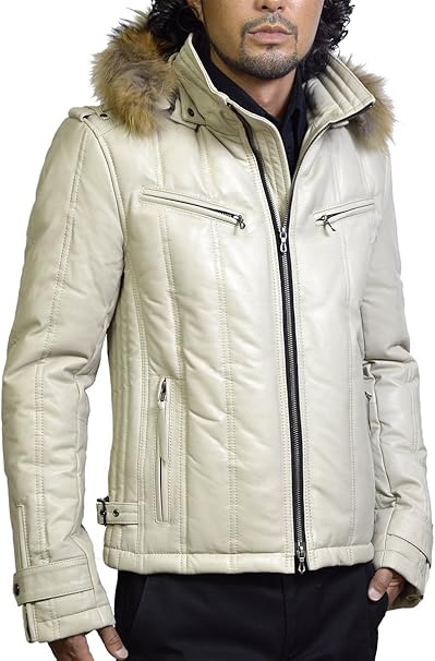 Amazon レザーダウンジャケット メンズ ラムレザー ダウンコート メンズアウター 白 ライダー バイク Usa15whi M Usa 15wh コート ジャケット 通販