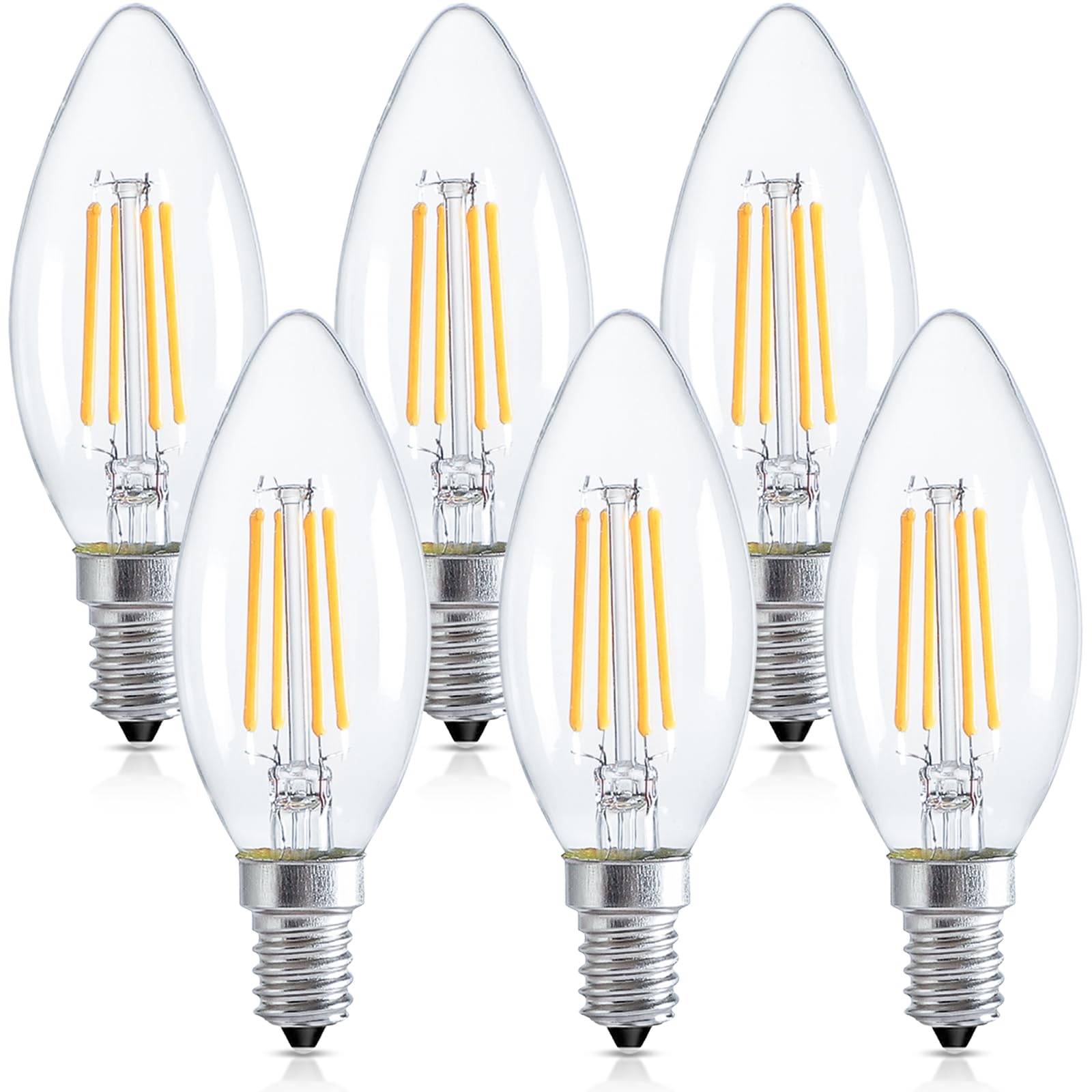 Nottac E14 LED Candle Light Bulbs, Dimmable Small Screw Light Bulb, 4W (40W Equivalent) SES Lightbulbs 2700K 470 Lumens, Edison Bulb Warm White for Lamp Light Bulb Replacement, 6 Pack