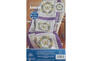Janlynn Stamped Cross Stitch Quilt Blocks 18"X18" 6/Pkg - Pansy Wreath