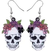 DALANE Halloween Acrylic Novelty Skull Earrings Dangle Charms Jewelry Gifts for Women Party Favors (Purple)