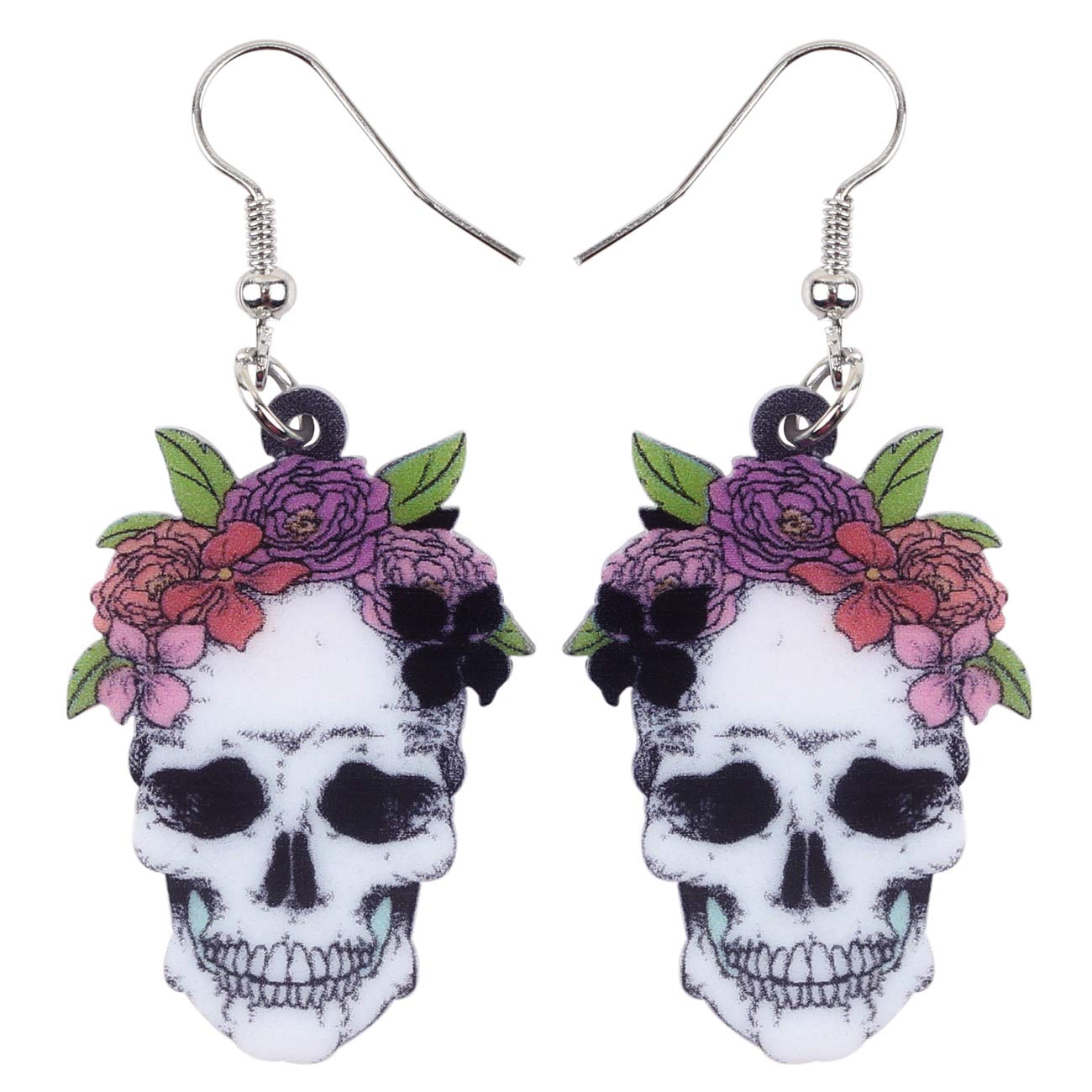 Bonsny Acrylic Drop Dangle Halloween Skeleton Skull Earrings Punk Jewelry For Women Gift (Yellow)