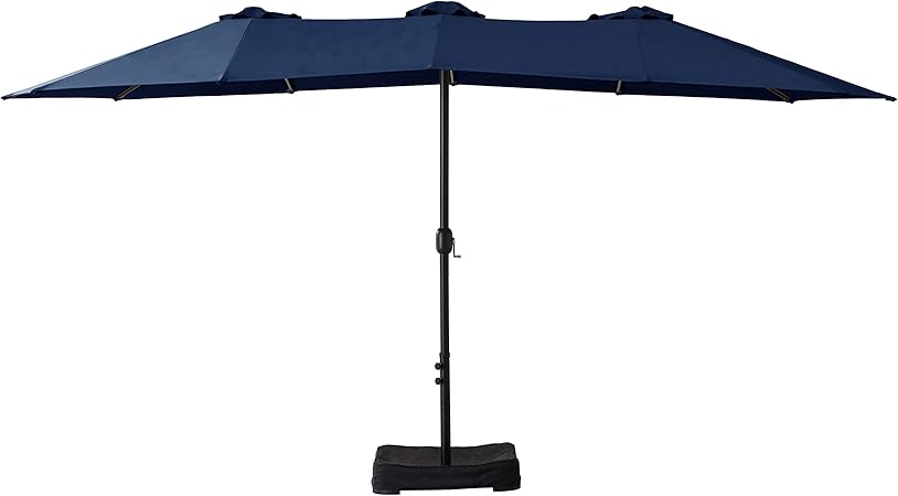 Amazon Com Amazonbasics Oversize Outdoor Market Patio Umbrella With Base 15 X 6 9 Feet Navy Blue Garden Outdoor