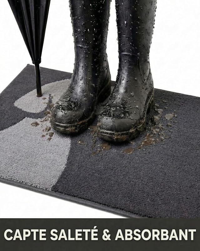 50×80cm Paillasson Intérieur Antidérapant et Absorbant – Tapis Microfibre Lavable avec Base en Caoutchouc pour Cuisine, Salle de Bain, Entrée et Animaux – Gris Anthracite Chien — photo 5 sur 8