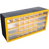 30-Drawer Plastic Small Parts Organizer - Desktop or Wall Storage Drawers for Organizing Hardware, Crafts, Garage, or Classroom by Stalwart (Yellow)