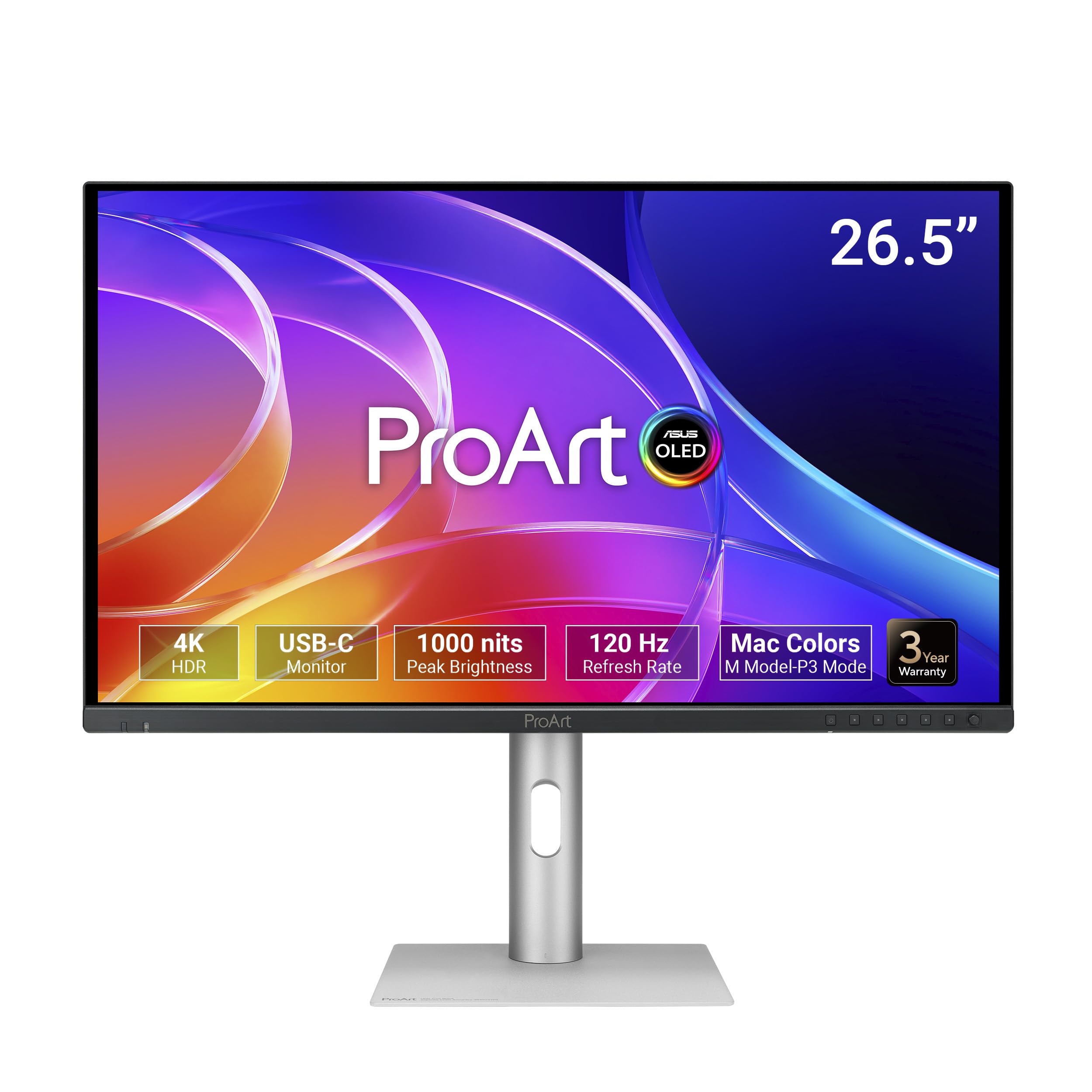 ASUS ProArt Display 27" 4K OLED USB-C Professional Monitor (PA279CDV) – QD-OLED, 120Hz, HDR10, 99% DCI-P3, ΔE < 1.5, Calman Verified, USB-C (96W PD), AutoKVM, Ergonomic Stand, Mac, 3yr Warranty
