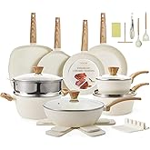 26Pcs Pots and Pans Nonstick Ceramic Cookware Set Nontoxic Kitchen Cooking Set with Steamers Utensils Induction Compatible, PFAS/PFOA Free, Oven and Dishwasher Safe, Cream White