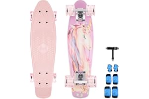 KMX 22 Inch Classic Mini Cruiser Skateboard for Kids, Students, Adults, Beginners to Advanced - Portable Compact Size, Smooth